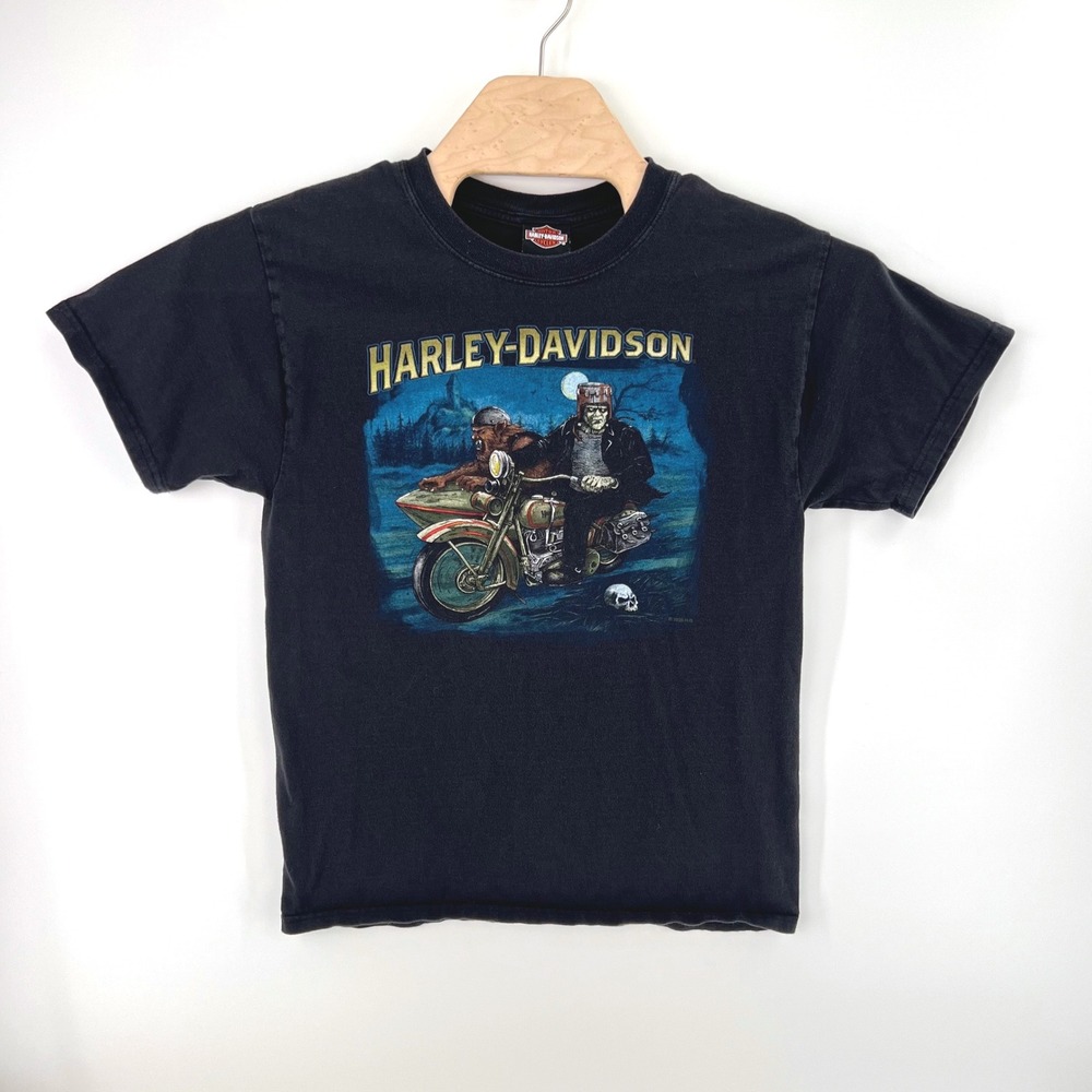 Harley-Davidson Halloween Frankenstein Werewolf T Shirt Size M Black Biker Tee
